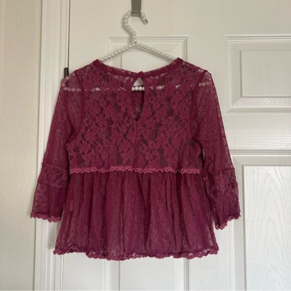 FREE PEOPLE Purple Mesh and Lace Sheer Top - Picture 2 of 4